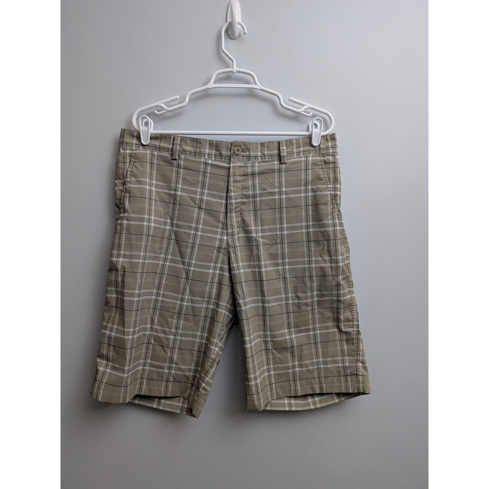 X2 Nike Golf Performance Shorts Men's Brown 34 Plaid Flat Front Dri-Fit